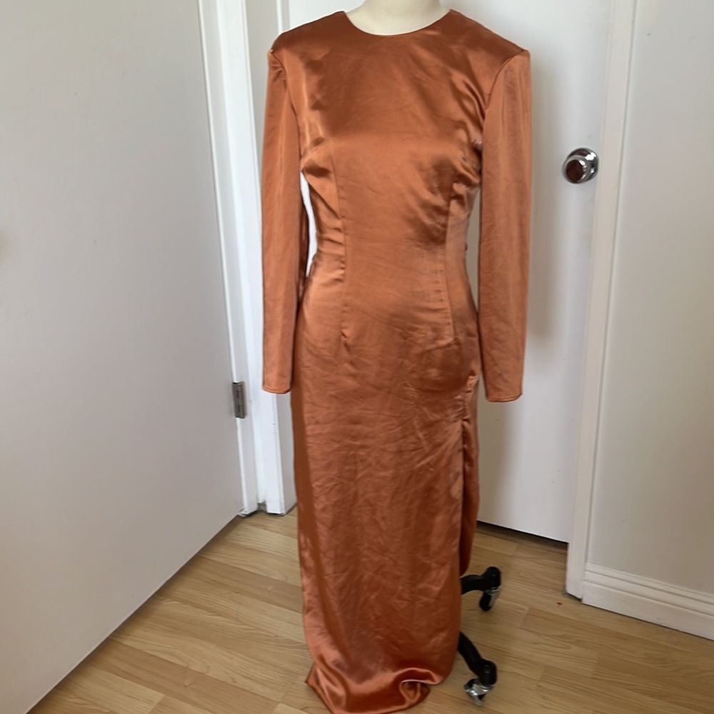 Satin Long Sleeve Copper Evening Dress